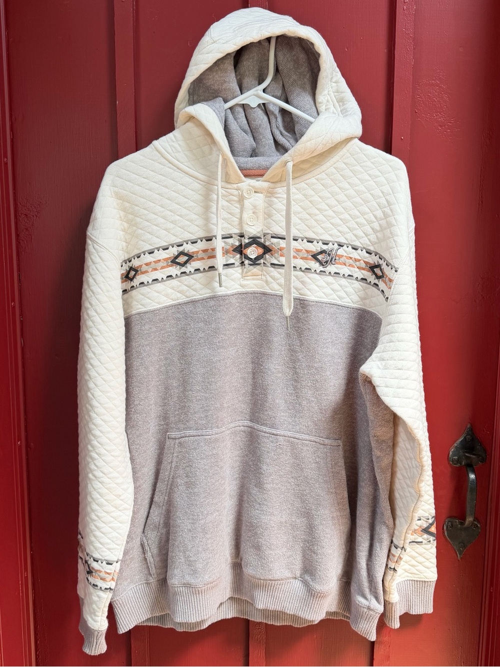 Hooey Jimmy Quilted Henley Hoodie Quilted Aztec-Trim Crewneck Relaxed Fit